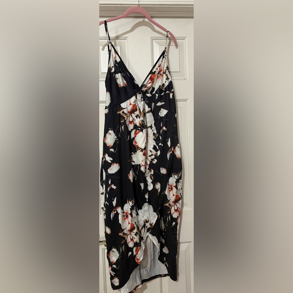 SHEIN Black Floral High Low Dress